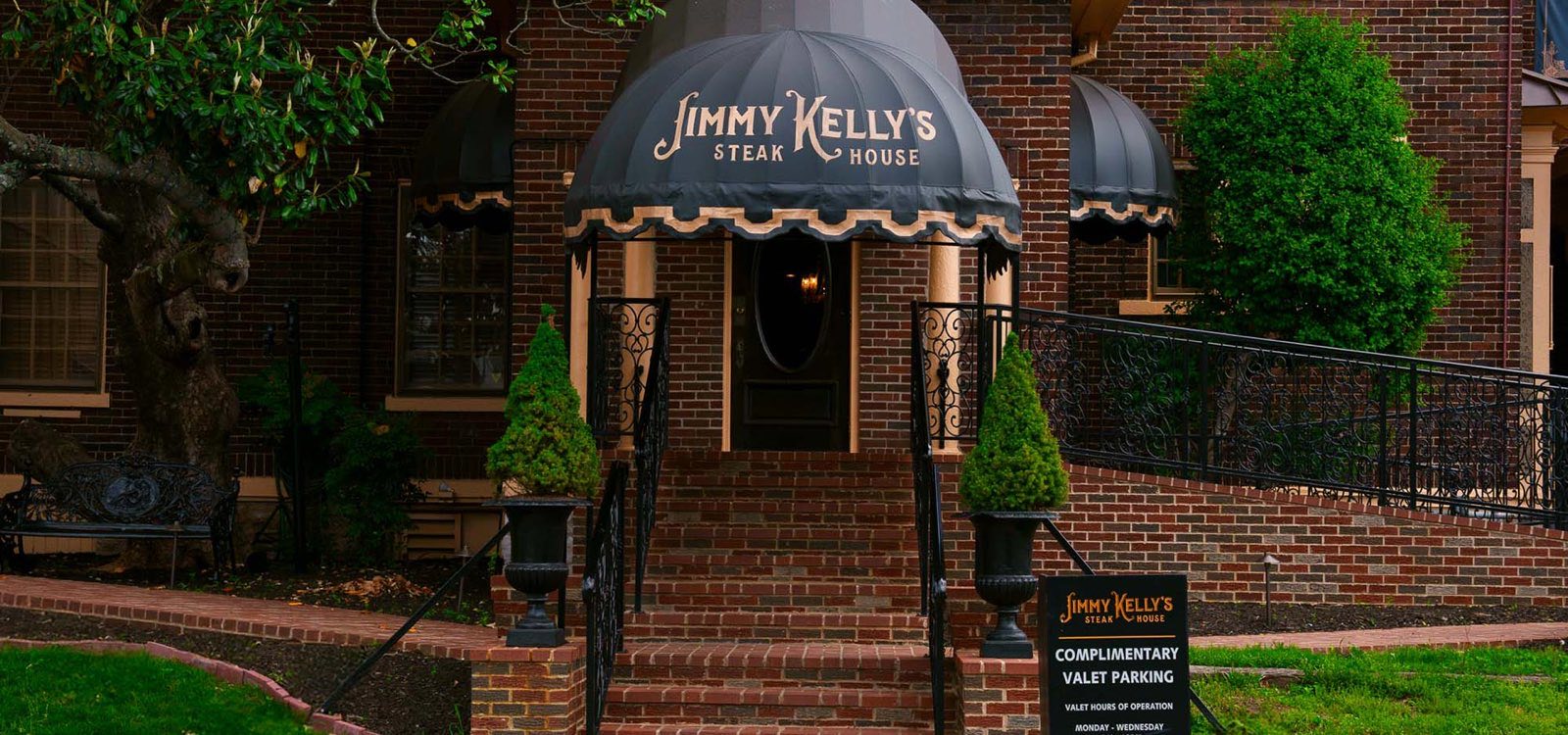 The awning over the front steps of Jimmy Kelly's Steakhouse on Louise Avenue