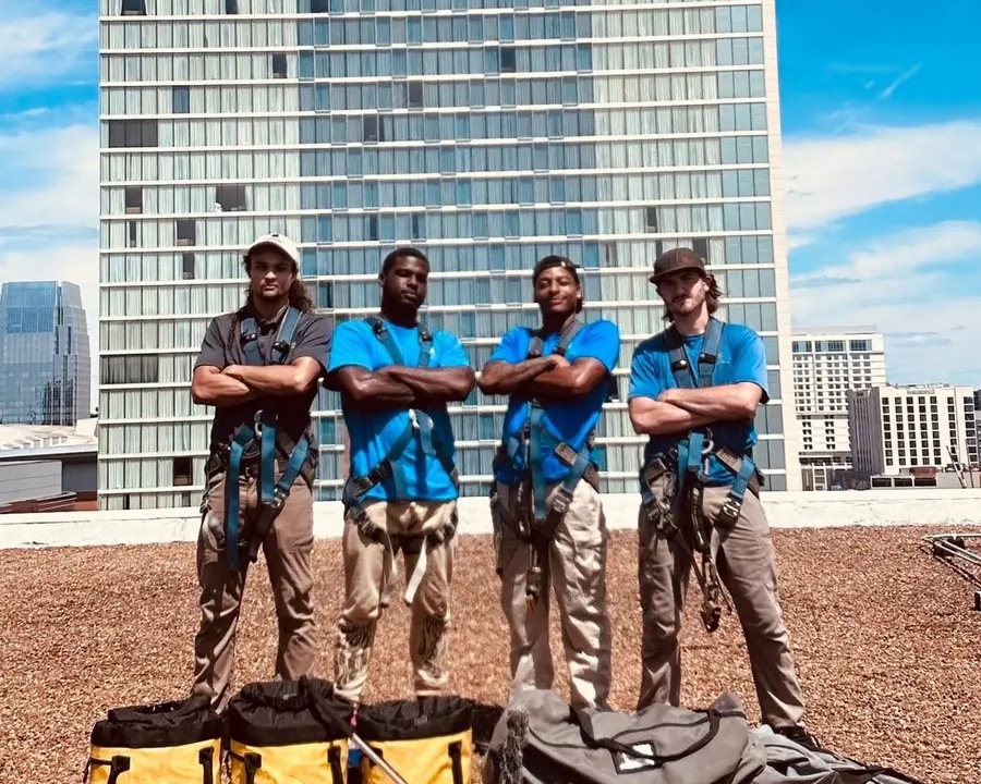 Rope-access crew on a Nashville rooftop