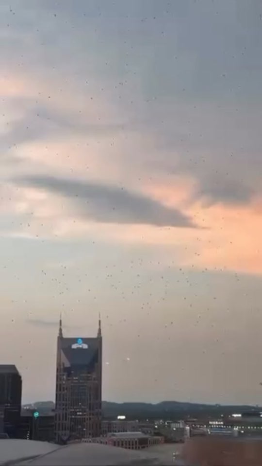 The AT&T Building, Nashville's Batman Building, at dusk