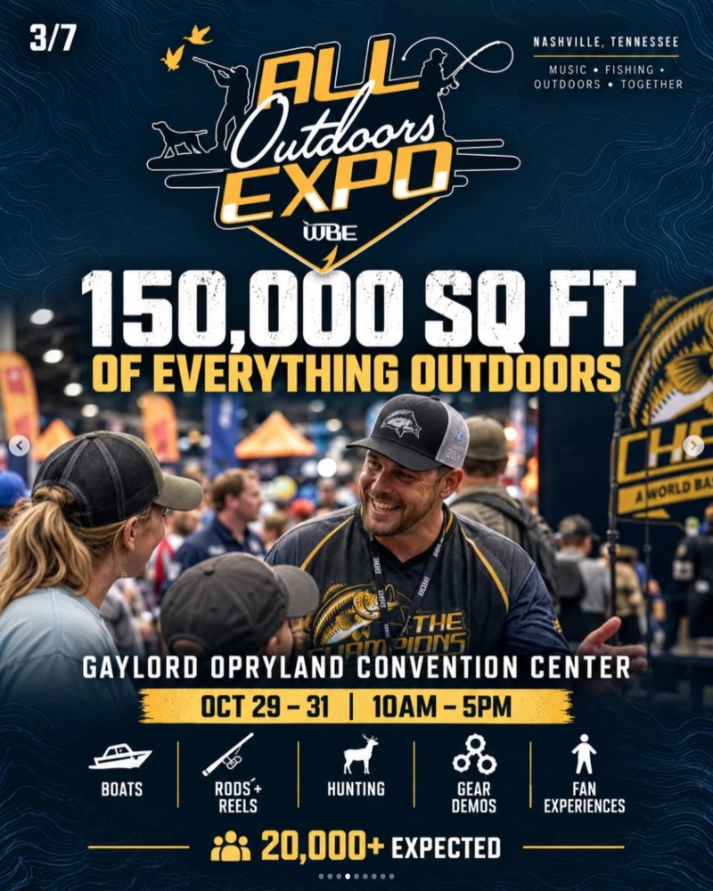 All Outdoors Expo poster: 150,000 square feet at Gaylord Opryland Convention Center, Oct. 29 to 31, 10 AM to 5 PM